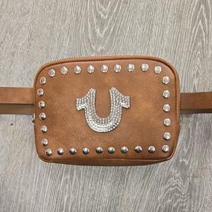 EUC TRUE RELIGION L/XL Brown Studded Belt Bag Purse with Silver Accents